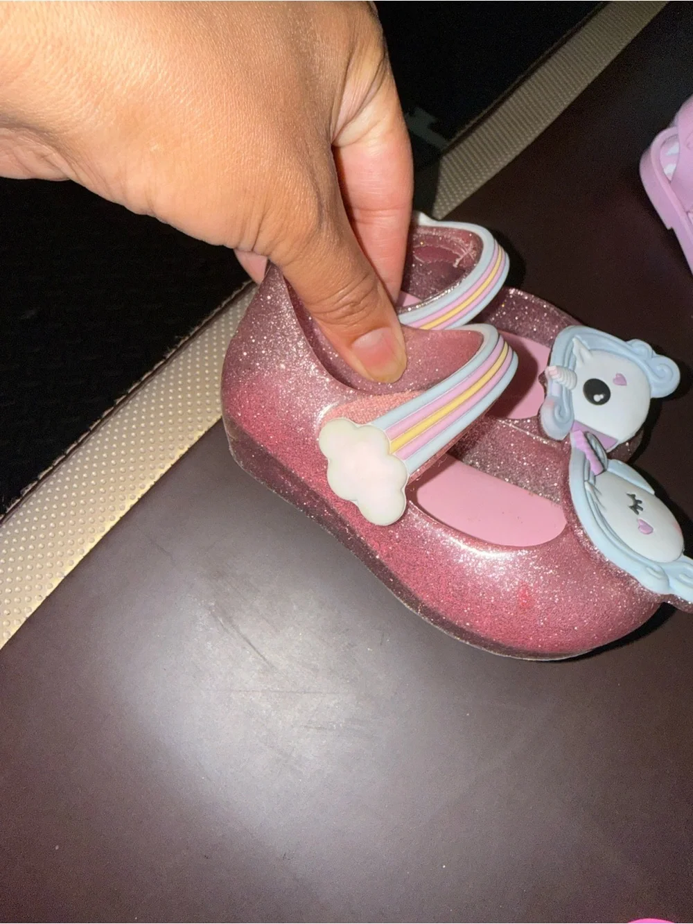 Mini Melissa Pink Glitter Unicorn Mary Janes with Rainbow Strap